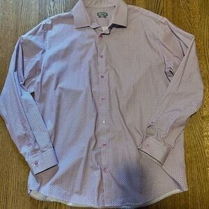 Kenneth Cole Reaction Slim Fit Button Down Shirt Purple Print Size 17 34/35